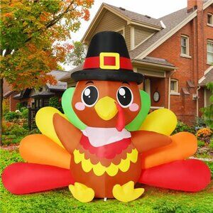 7 FT Long Thanksgiving Inflatables Baby Turkeys Outdoor Decorations Blow Up